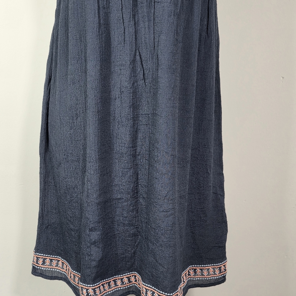 THML Embroidered Boho Dress XS Black Sleeveless Lined Mini Floral Tribal Flowy - Picture 7 of 10